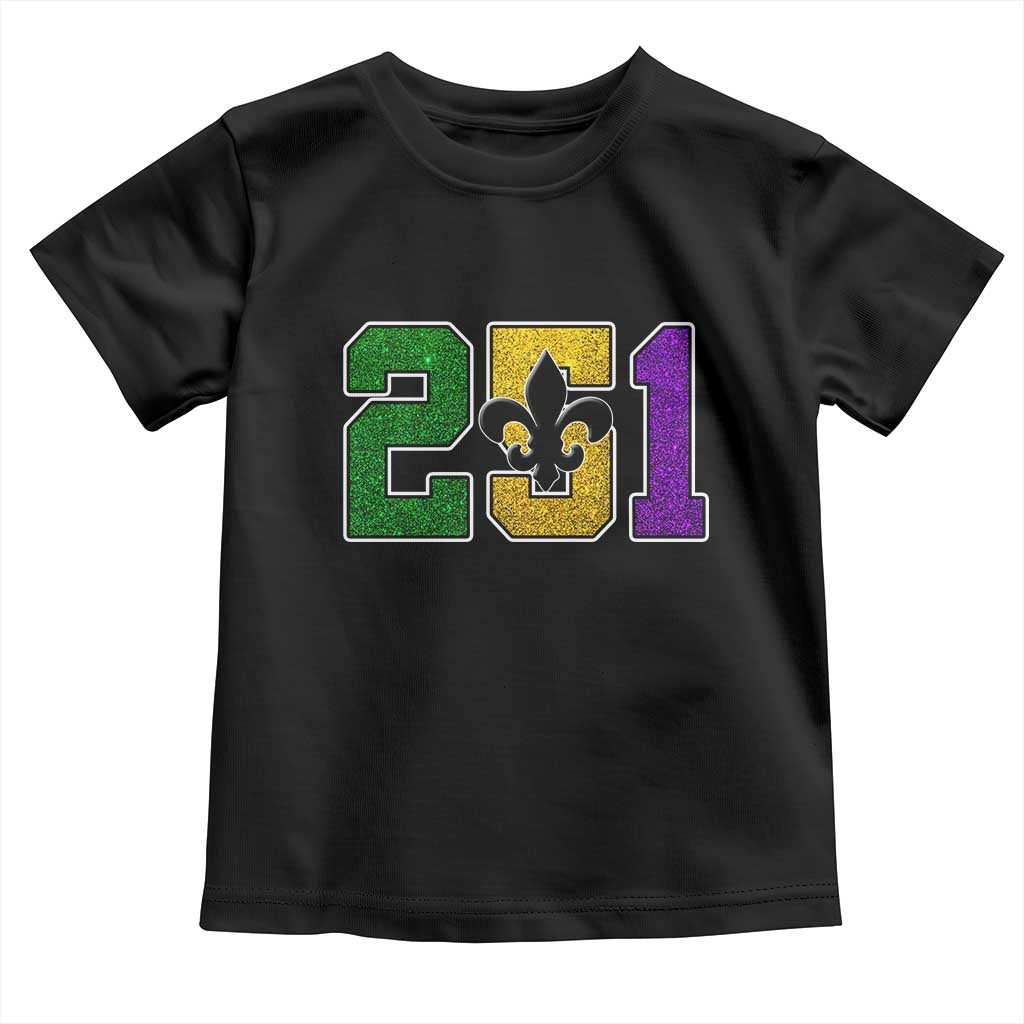 Funny Mardi Gras Mobile Alabama Toddler T Shirt 251 Area Code Glitter Print Fleur De Lis TS11 Black Print Your Wear