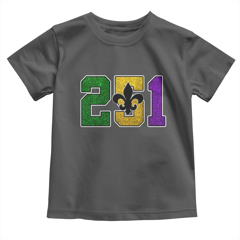 Funny Mardi Gras Mobile Alabama Toddler T Shirt 251 Area Code Glitter Print Fleur De Lis TS11 Dark Heather Print Your Wear