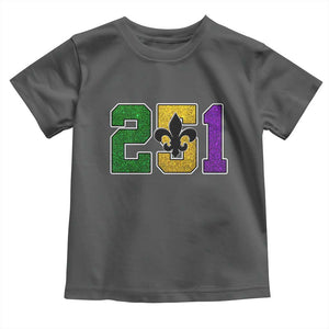 Funny Mardi Gras Mobile Alabama Toddler T Shirt 251 Area Code Glitter Print Fleur De Lis TS11 Dark Heather Print Your Wear