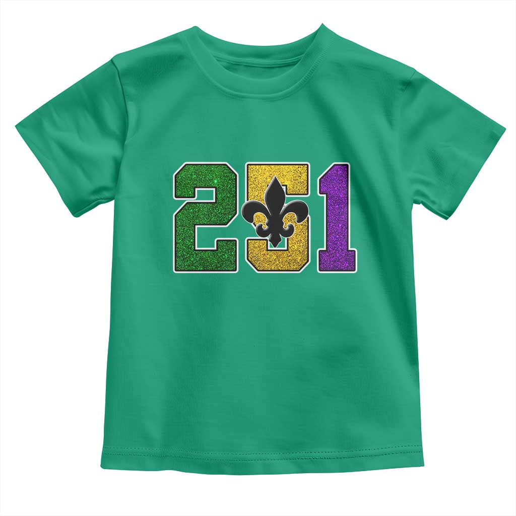 Funny Mardi Gras Mobile Alabama Toddler T Shirt 251 Area Code Glitter Print Fleur De Lis TS11 Irish Green Print Your Wear