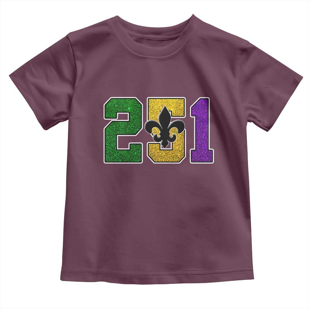 Funny Mardi Gras Mobile Alabama Toddler T Shirt 251 Area Code Glitter Print Fleur De Lis TS11 Maroon Print Your Wear