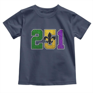 Funny Mardi Gras Mobile Alabama Toddler T Shirt 251 Area Code Glitter Print Fleur De Lis TS11 Navy Print Your Wear