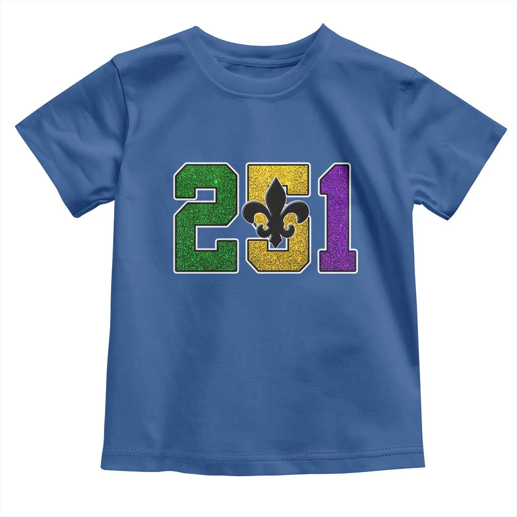 Funny Mardi Gras Mobile Alabama Toddler T Shirt 251 Area Code Glitter Print Fleur De Lis TS11 Royal Blue Print Your Wear