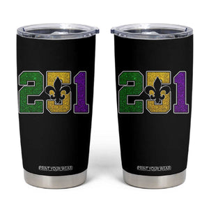 Funny Mardi Gras Mobile Alabama Tumbler Cup 251 Area Code Glitter Print Fleur De Lis TS11 Black Print Your Wear