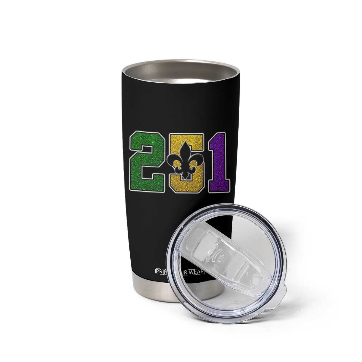 Funny Mardi Gras Mobile Alabama Tumbler Cup 251 Area Code Glitter Print Fleur De Lis TS11 Print Your Wear