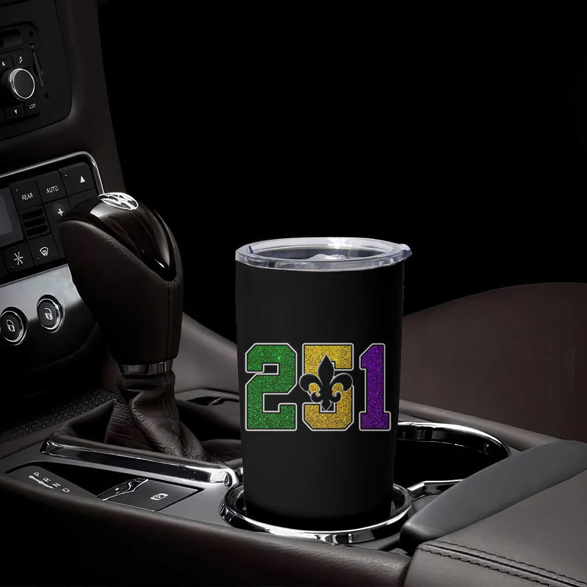 Funny Mardi Gras Mobile Alabama Tumbler Cup 251 Area Code Glitter Print Fleur De Lis TS11 Print Your Wear
