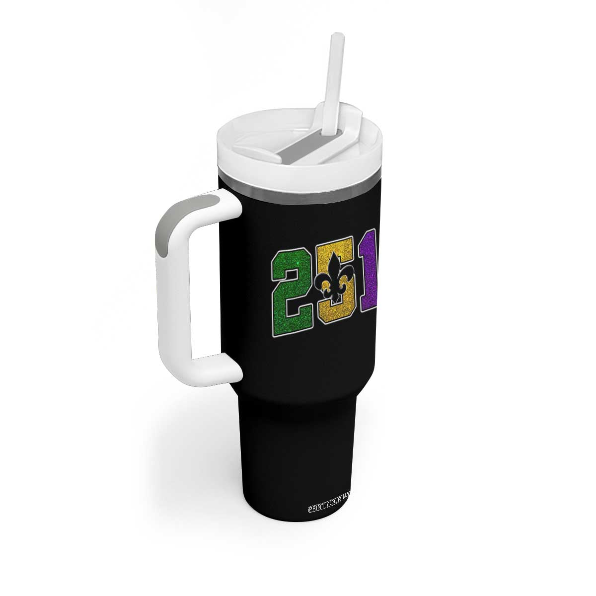 Funny Mardi Gras Mobile Alabama Tumbler With Handle 251 Area Code Glitter Print Fleur De Lis TS11 Print Your Wear