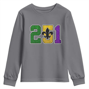 Funny Mardi Gras Mobile Alabama Youth Sweatshirt 251 Area Code Glitter Print Fleur De Lis TS11 Charcoal Print Your Wear