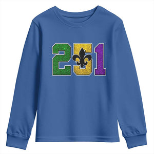 Funny Mardi Gras Mobile Alabama Youth Sweatshirt 251 Area Code Glitter Print Fleur De Lis TS11 Royal Blue Print Your Wear