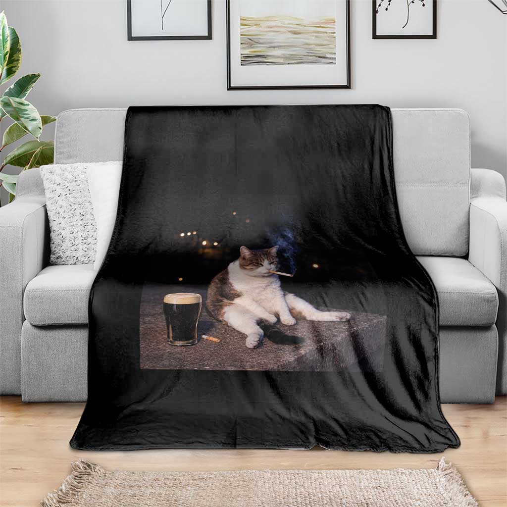 Funny Cigarette And Drinking Irish Stout Beer Cat Meme Throw Blanket TS11 Print Your Wear