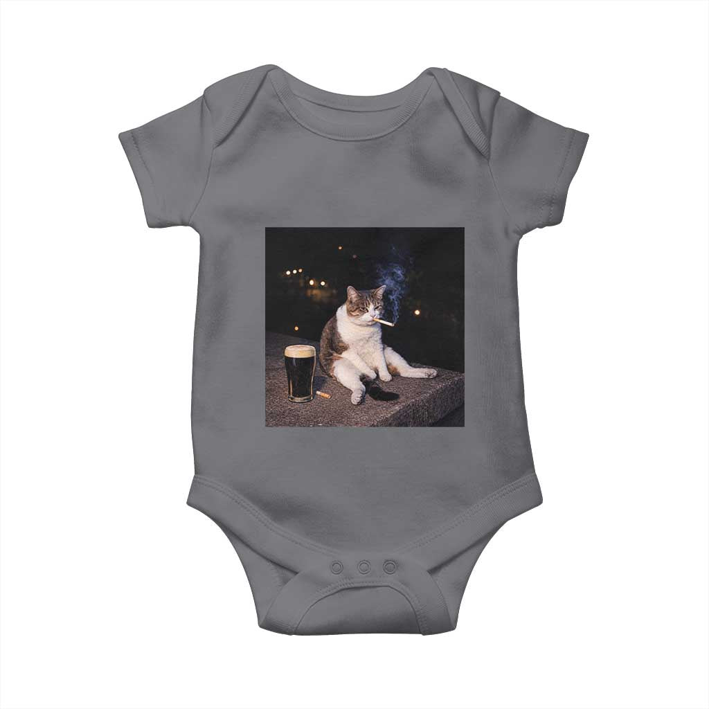 Funny Cigarette And Drinking Irish Stout Beer Cat Meme Baby Onesie TS11 Charcoal Print Your Wear