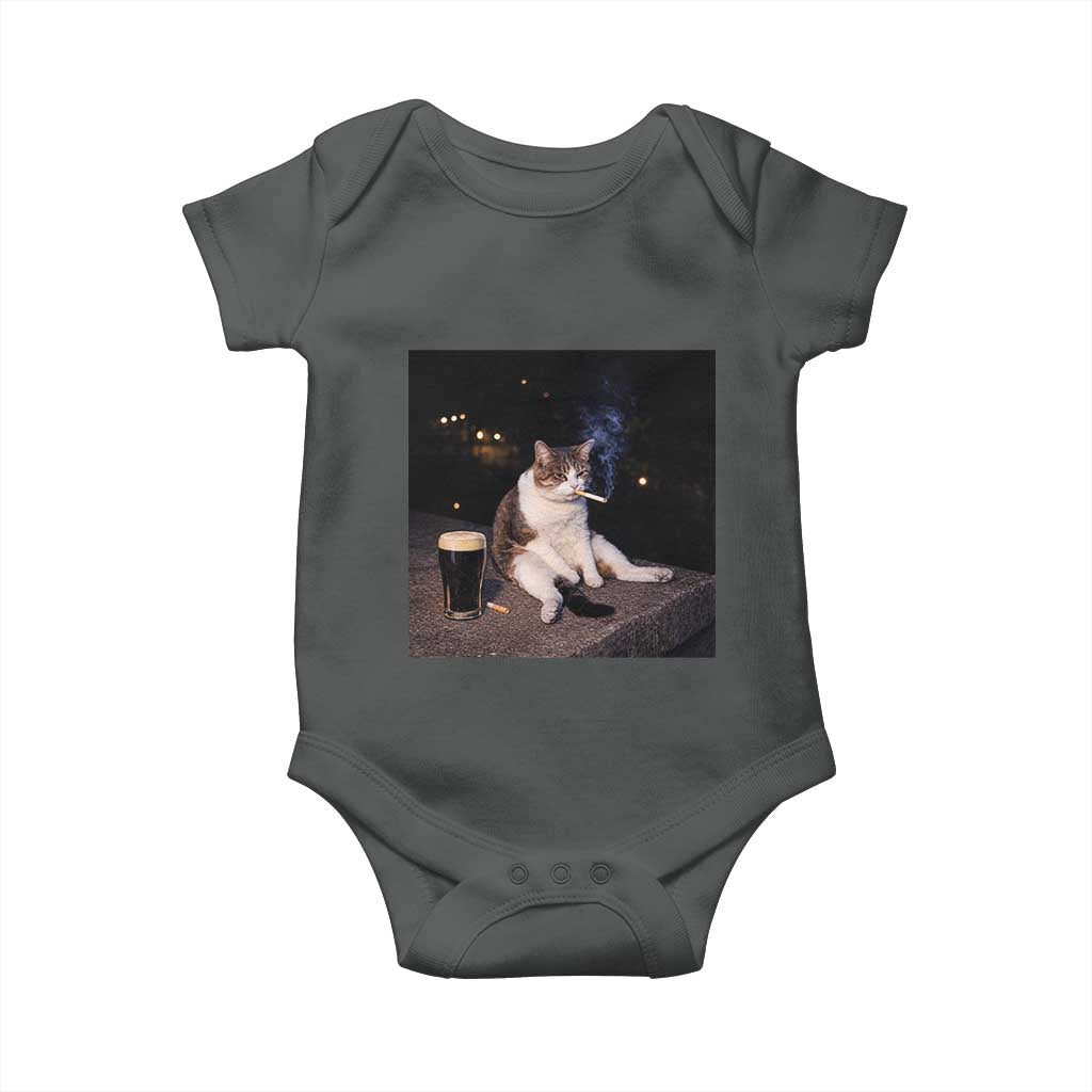 Funny Cigarette And Drinking Irish Stout Beer Cat Meme Baby Onesie TS11 Dark Heather Print Your Wear