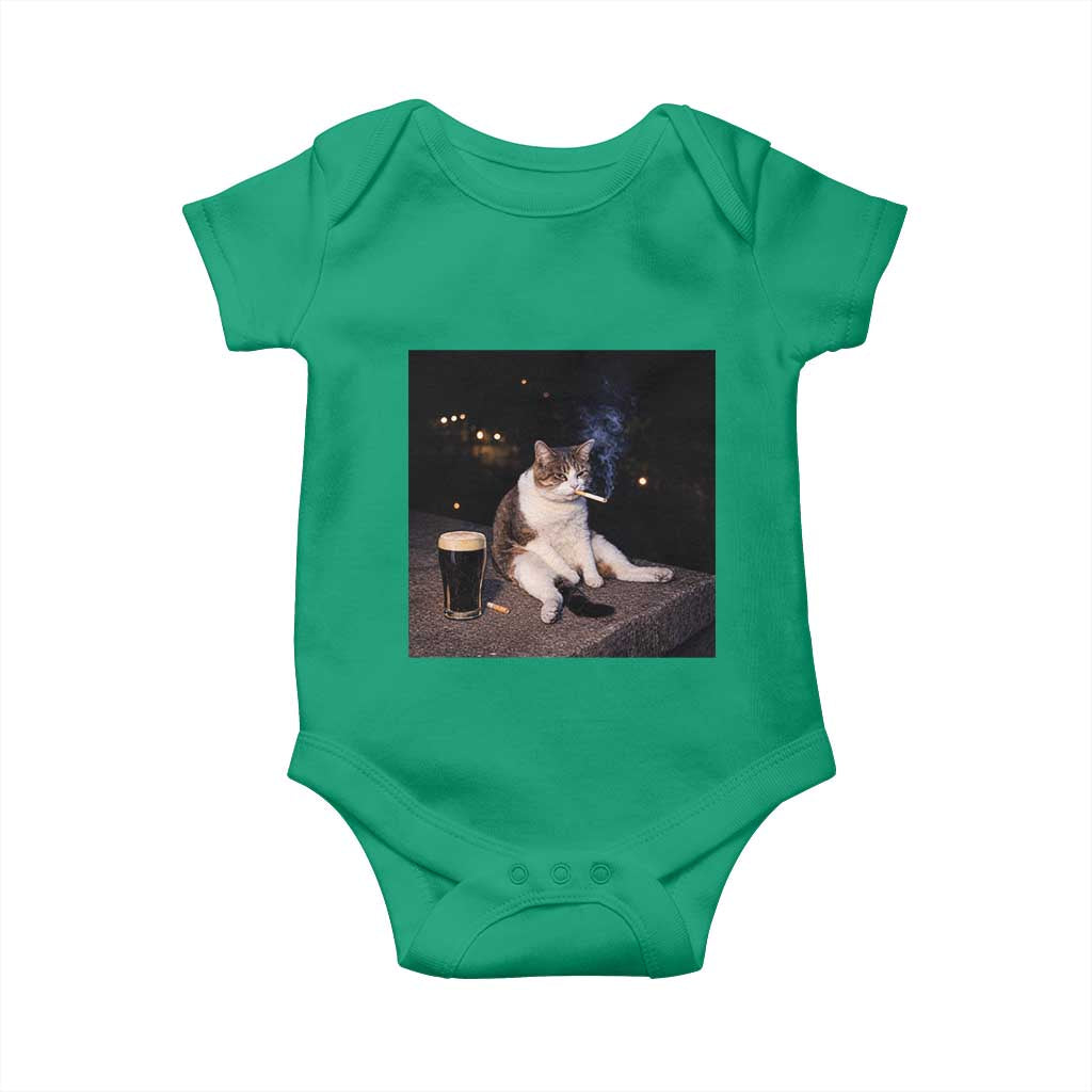 Funny Cigarette And Drinking Irish Stout Beer Cat Meme Baby Onesie TS11 Irish Green Print Your Wear