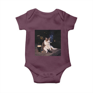 Funny Cigarette And Drinking Irish Stout Beer Cat Meme Baby Onesie TS11 Maroon Print Your Wear