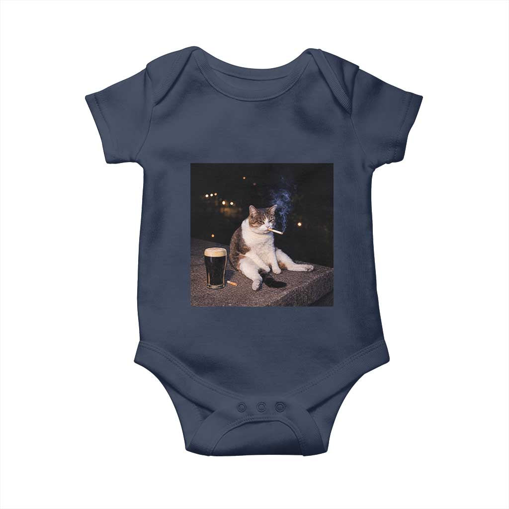 Funny Cigarette And Drinking Irish Stout Beer Cat Meme Baby Onesie TS11 Navy Print Your Wear