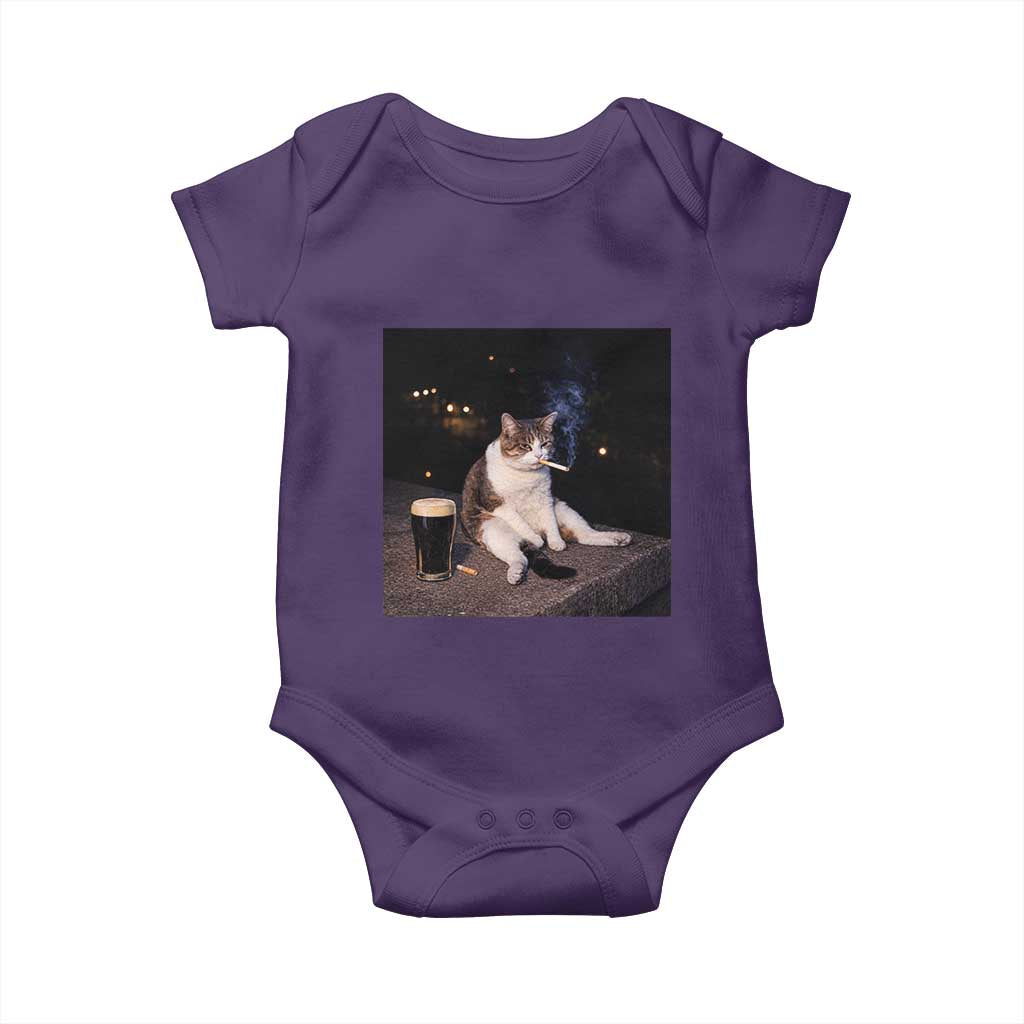 Funny Cigarette And Drinking Irish Stout Beer Cat Meme Baby Onesie TS11 Purple Print Your Wear
