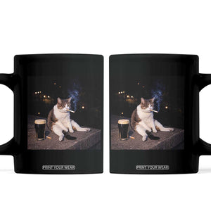 Funny Cigarette And Drinking Irish Stout Beer Cat Meme Coffee Mug TS11 Black Print Your Wear