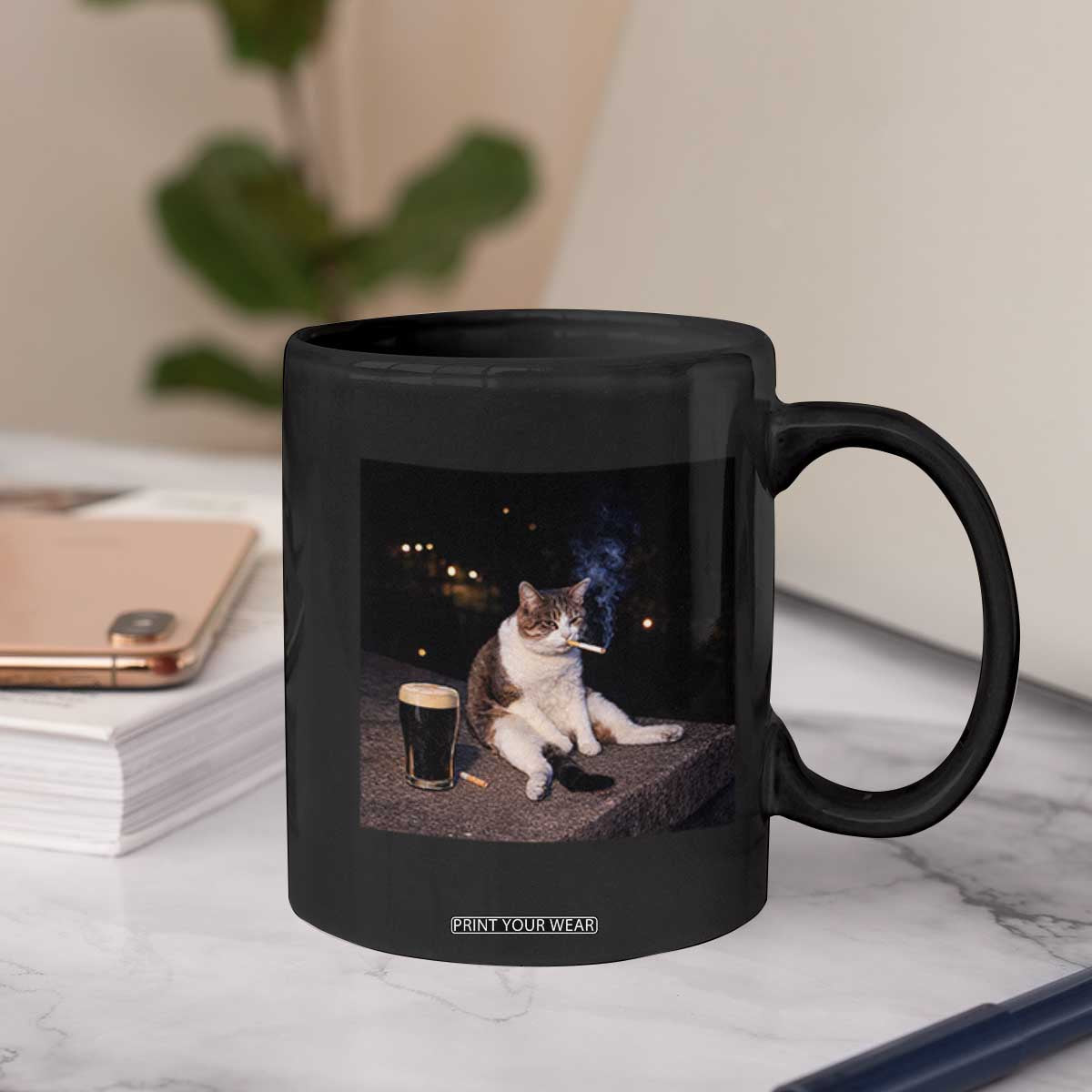 Funny Cigarette And Drinking Irish Stout Beer Cat Meme Coffee Mug TS11 Print Your Wear