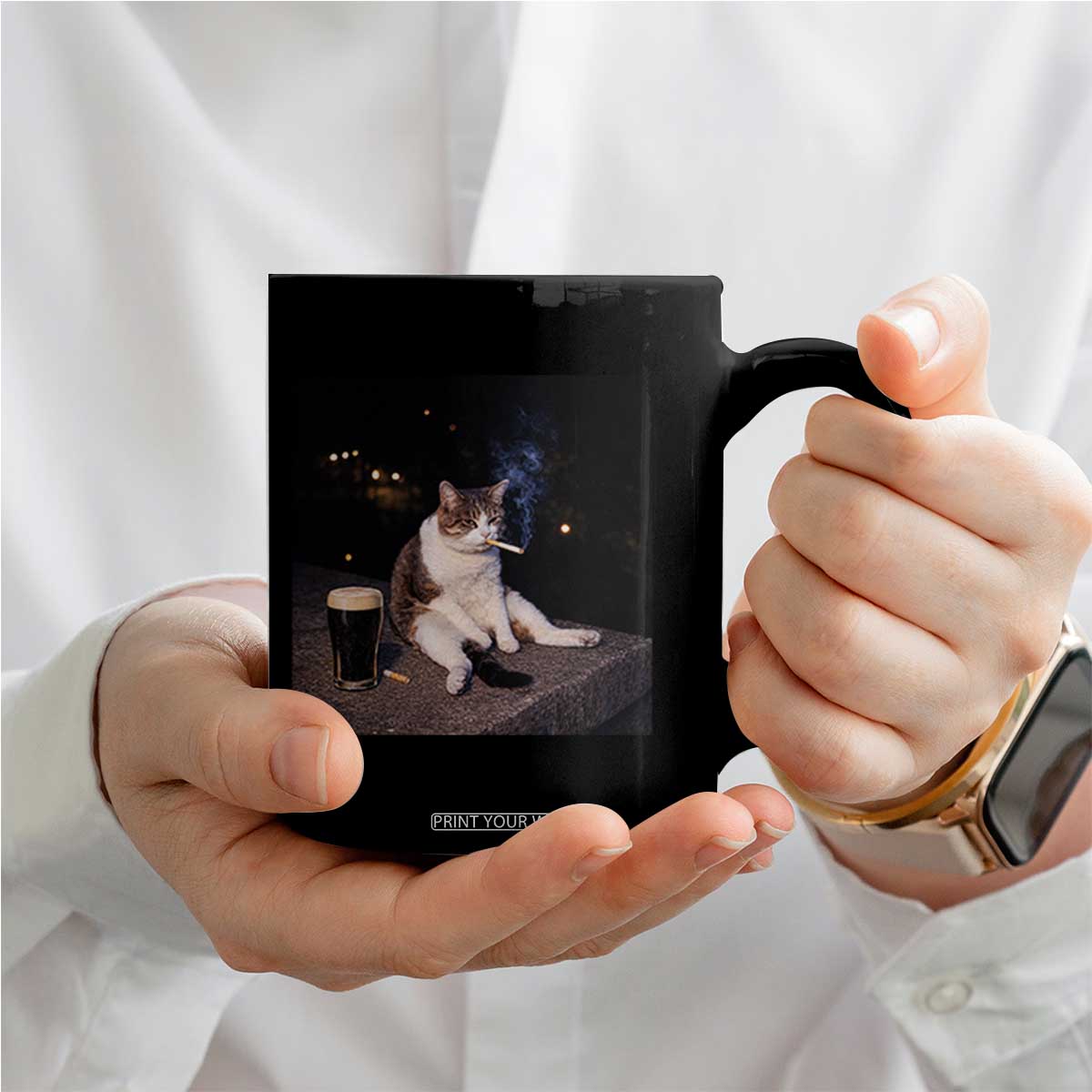 Funny Cigarette And Drinking Irish Stout Beer Cat Meme Coffee Mug TS11 Print Your Wear