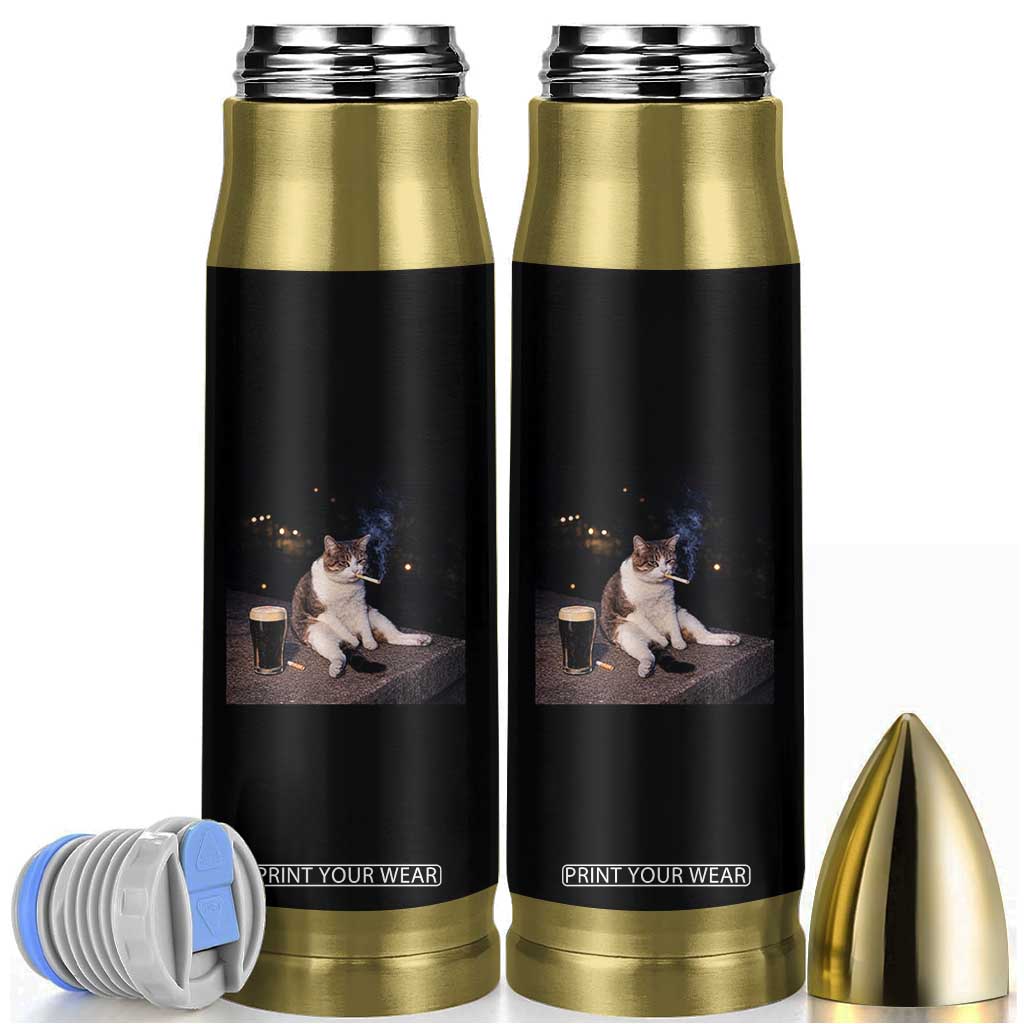 Funny Cigarette And Drinking Irish Stout Beer Cat Meme Bullet Tumbler TS11 Black Print Your Wear
