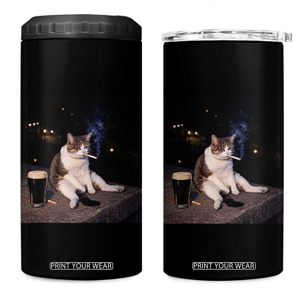 Funny Cigarette And Drinking Irish Stout Beer Cat Meme 4 in 1 Can Cooler Tumbler TS11 One Size: 16 oz Black Print Your Wear