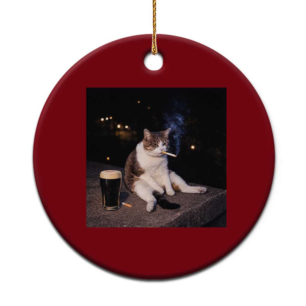 Funny Cigarette And Drinking Irish Stout Beer Cat Meme Ceramic Ornament TS11 1pc Red Print Your Wear