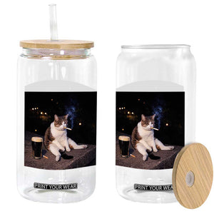Funny Cigarette And Drinking Irish Stout Beer Cat Meme Glass Can TS11 Print Your Wear