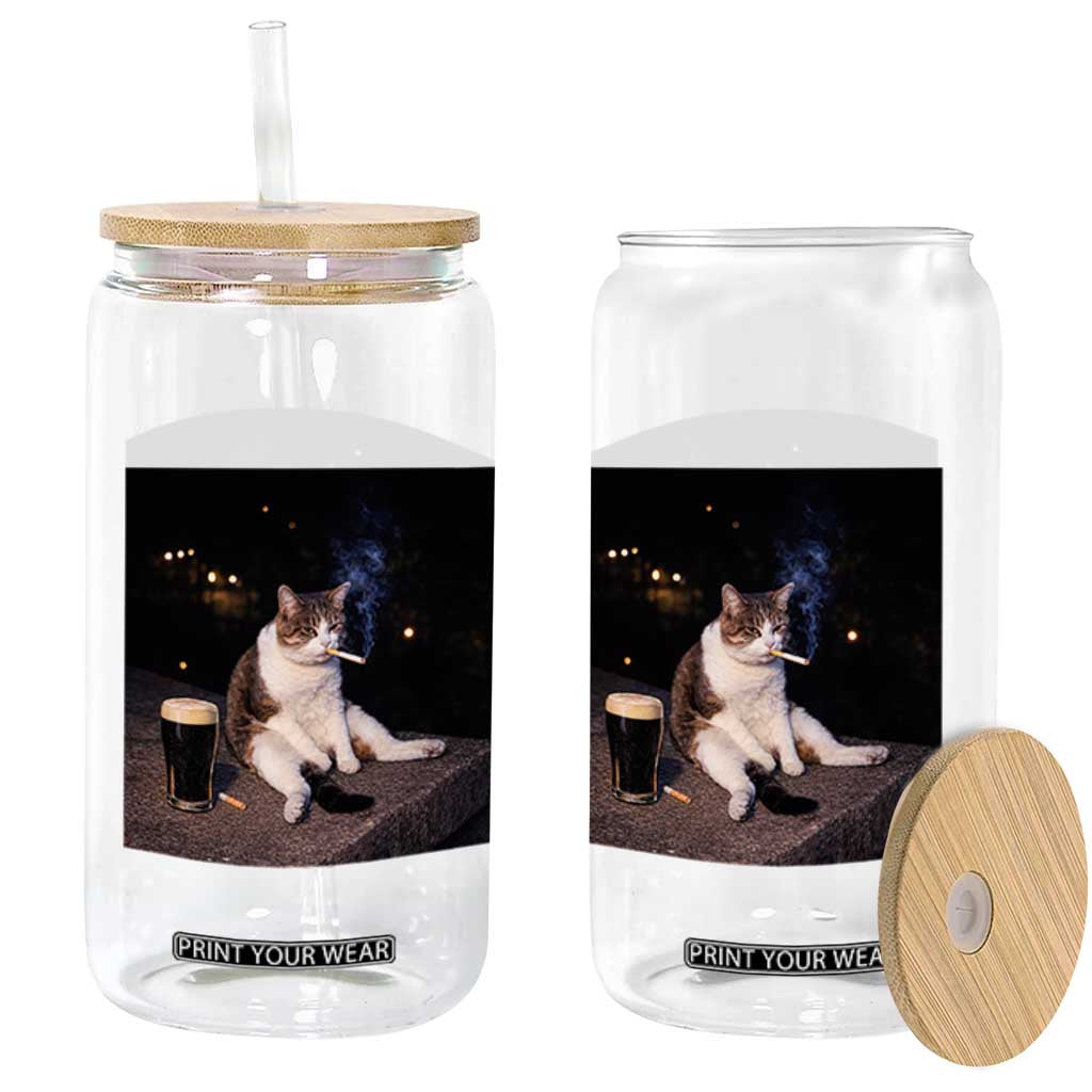 Funny Cigarette And Drinking Irish Stout Beer Cat Meme Glass Can TS11 Print Your Wear