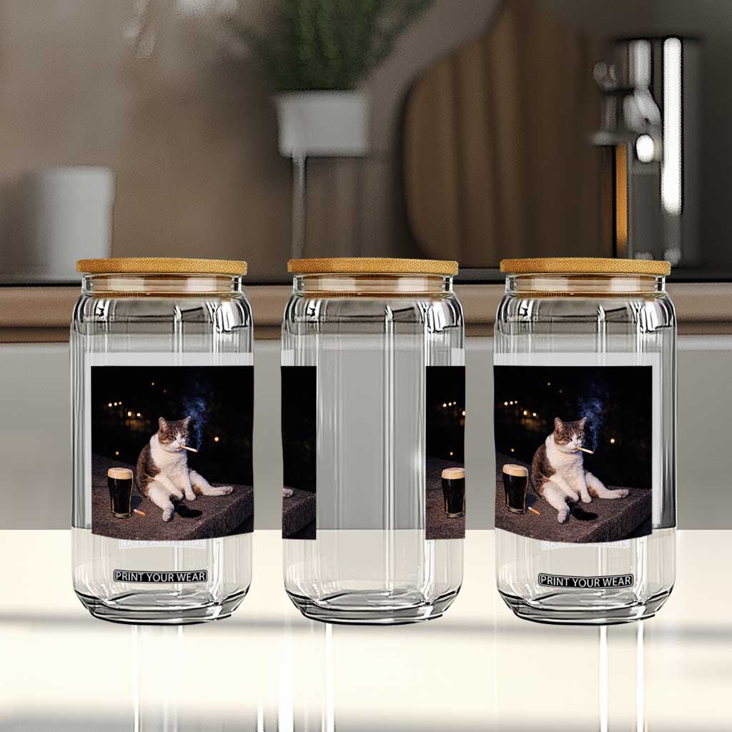 Funny Cigarette And Drinking Irish Stout Beer Cat Meme Glass Can TS11 Print Your Wear