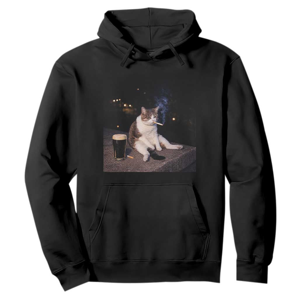 Funny Cigarette And Drinking Irish Stout Beer Cat Meme Hoodie TS11 Black Print Your Wear