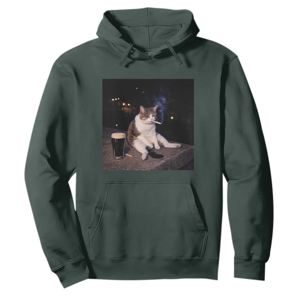 Funny Cigarette And Drinking Irish Stout Beer Cat Meme Hoodie TS11 Dark Forest Green Print Your Wear