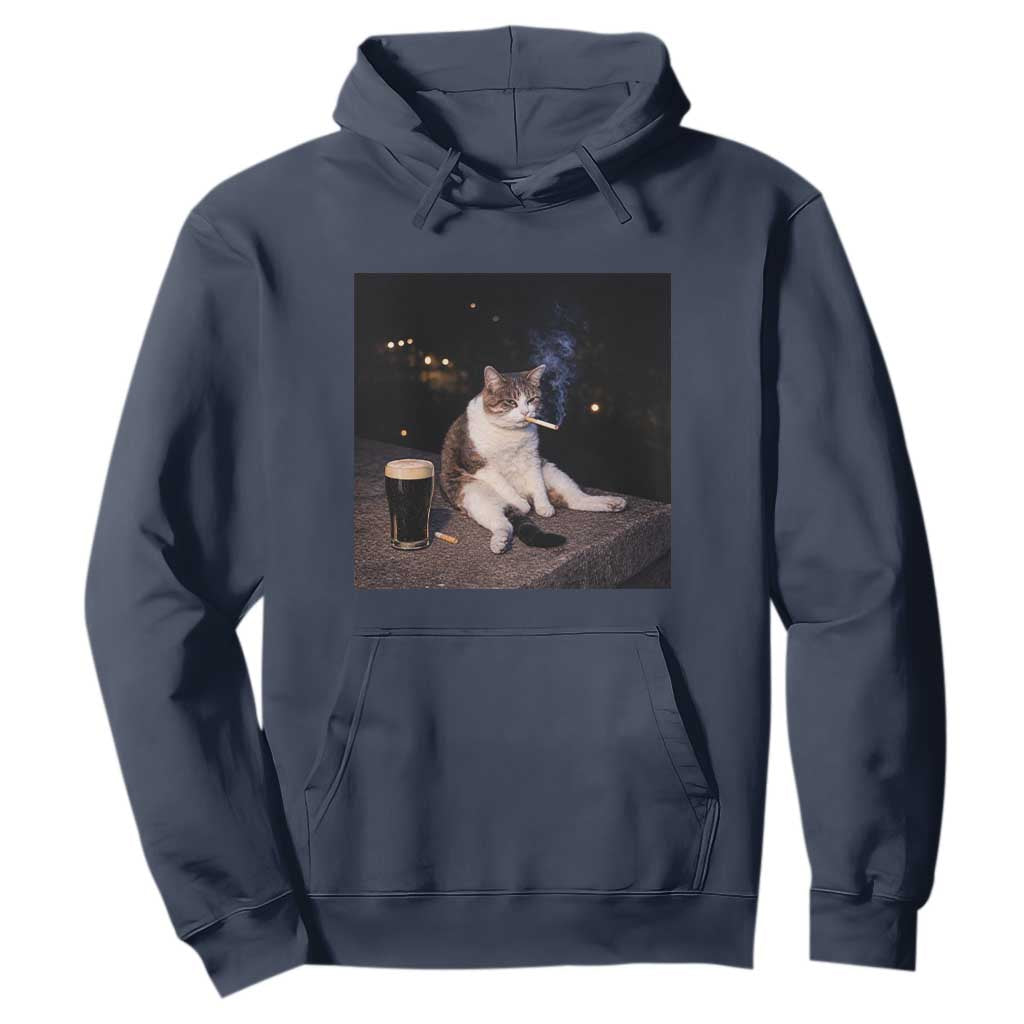Funny Cigarette And Drinking Irish Stout Beer Cat Meme Hoodie TS11 Navy Print Your Wear