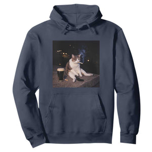 Funny Cigarette And Drinking Irish Stout Beer Cat Meme Hoodie TS11 Navy Print Your Wear