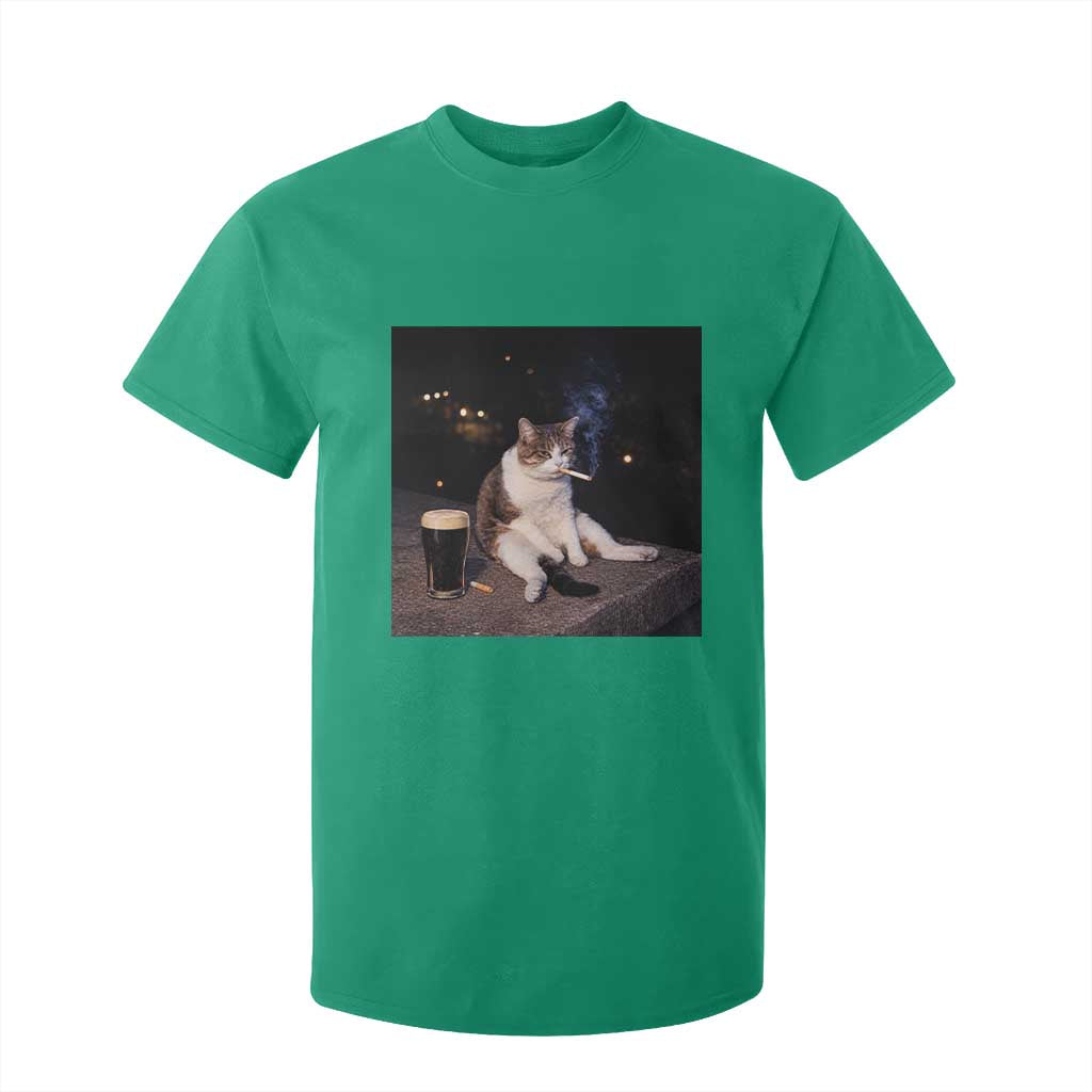 Funny Cigarette And Drinking Irish Stout Beer Cat Meme T Shirt For Kid TS11 Irish Green Print Your Wear