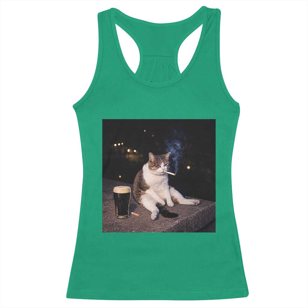 Funny Cigarette And Drinking Irish Stout Beer Cat Meme Racerback Tank Top TS11 Irish Green Print Your Wear