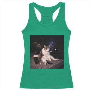 Funny Cigarette And Drinking Irish Stout Beer Cat Meme Racerback Tank Top TS11 Irish Green Print Your Wear