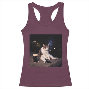 Funny Cigarette And Drinking Irish Stout Beer Cat Meme Racerback Tank Top TS11 Maroon Print Your Wear