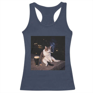 Funny Cigarette And Drinking Irish Stout Beer Cat Meme Racerback Tank Top TS11 Navy Print Your Wear