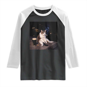 Funny Cigarette And Drinking Irish Stout Beer Cat Meme Raglan Shirt TS11 Black White Print Your Wear