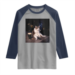 Funny Cigarette And Drinking Irish Stout Beer Cat Meme Raglan Shirt TS11 Sport Gray Navy Print Your Wear