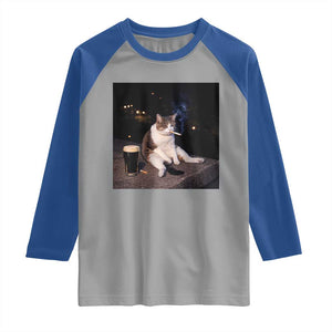 Funny Cigarette And Drinking Irish Stout Beer Cat Meme Raglan Shirt TS11 Sport Gray Royal Print Your Wear