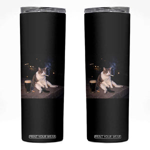 Funny Cigarette And Drinking Irish Stout Beer Cat Meme Skinny Tumbler TS11 Black Print Your Wear