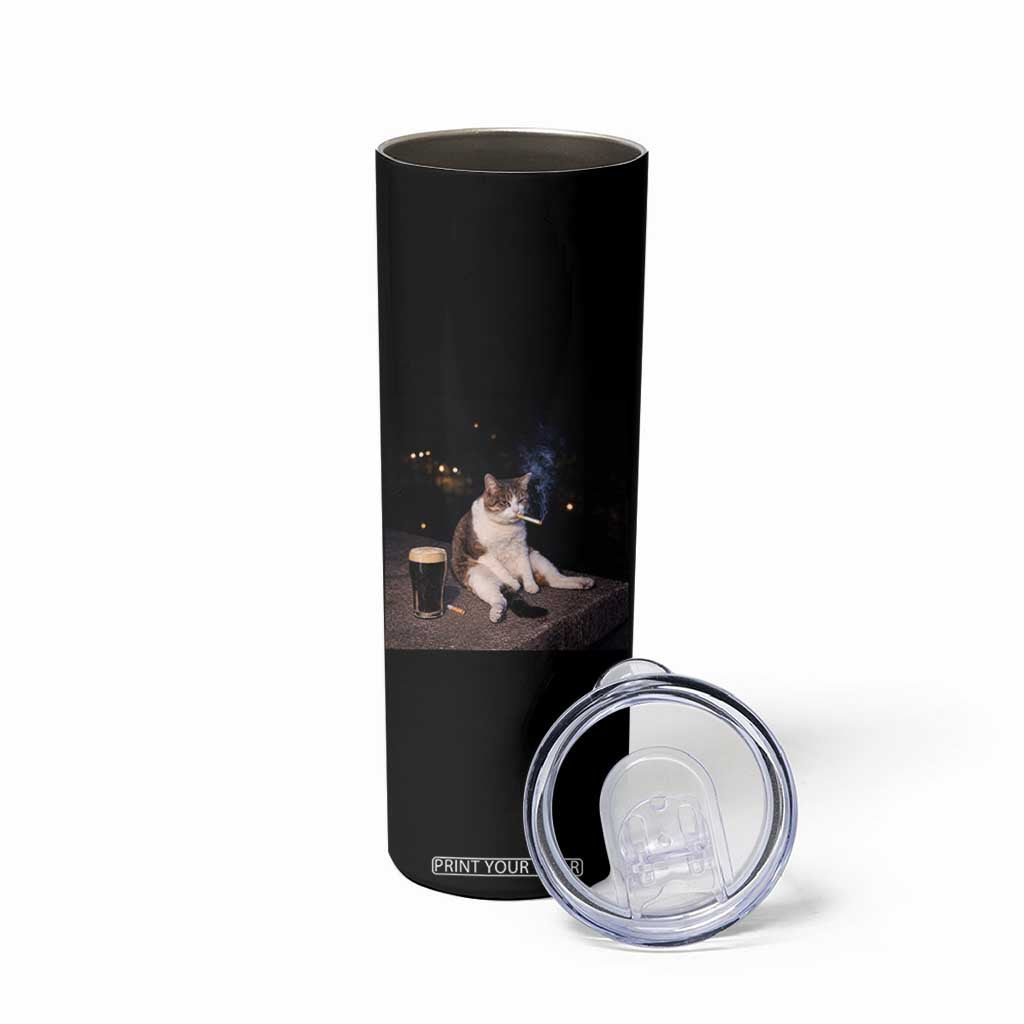 Funny Cigarette And Drinking Irish Stout Beer Cat Meme Skinny Tumbler TS11 Print Your Wear
