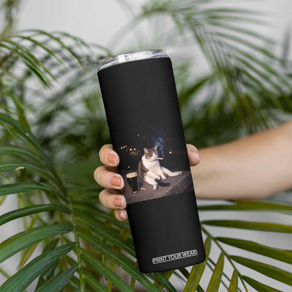 Funny Cigarette And Drinking Irish Stout Beer Cat Meme Skinny Tumbler TS11 Print Your Wear