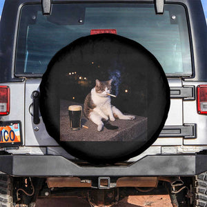 Funny Cigarette And Drinking Irish Stout Beer Cat Meme Spare Tire Cover TS11 No hole Black Print Your Wear