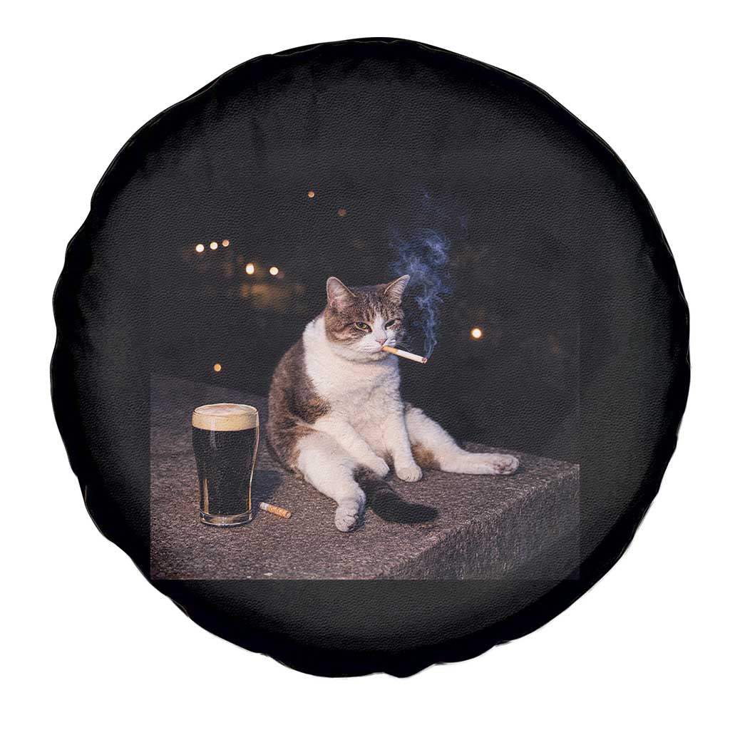 Funny Cigarette And Drinking Irish Stout Beer Cat Meme Spare Tire Cover TS11 Print Your Wear
