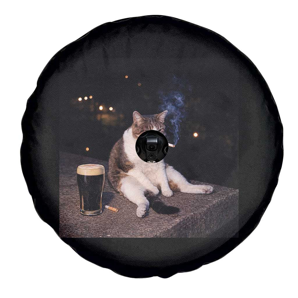 Funny Cigarette And Drinking Irish Stout Beer Cat Meme Spare Tire Cover TS11 Print Your Wear