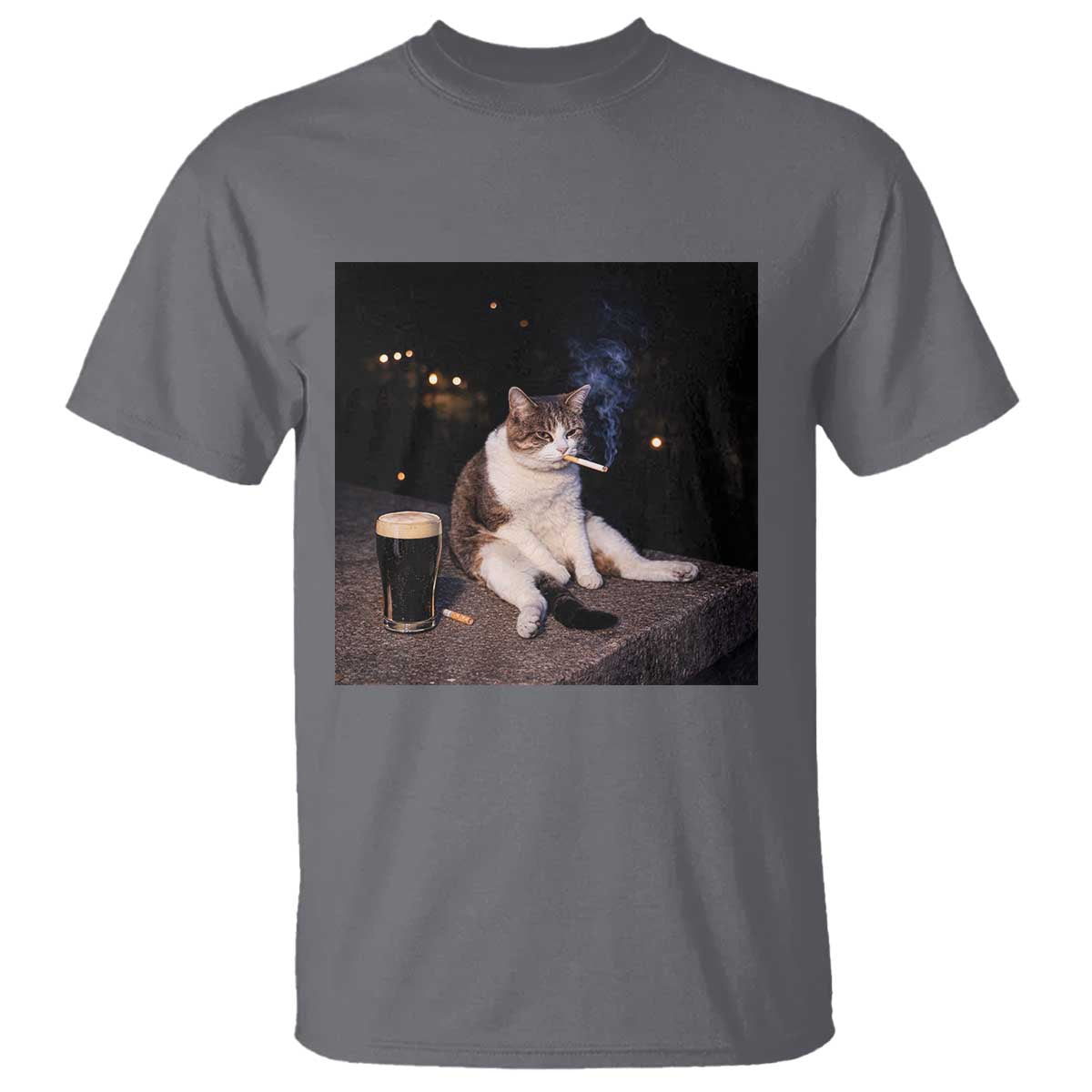 Funny Cigarette And Drinking Irish Stout Beer Cat Meme T Shirt TS11 Charcoal Print Your Wear