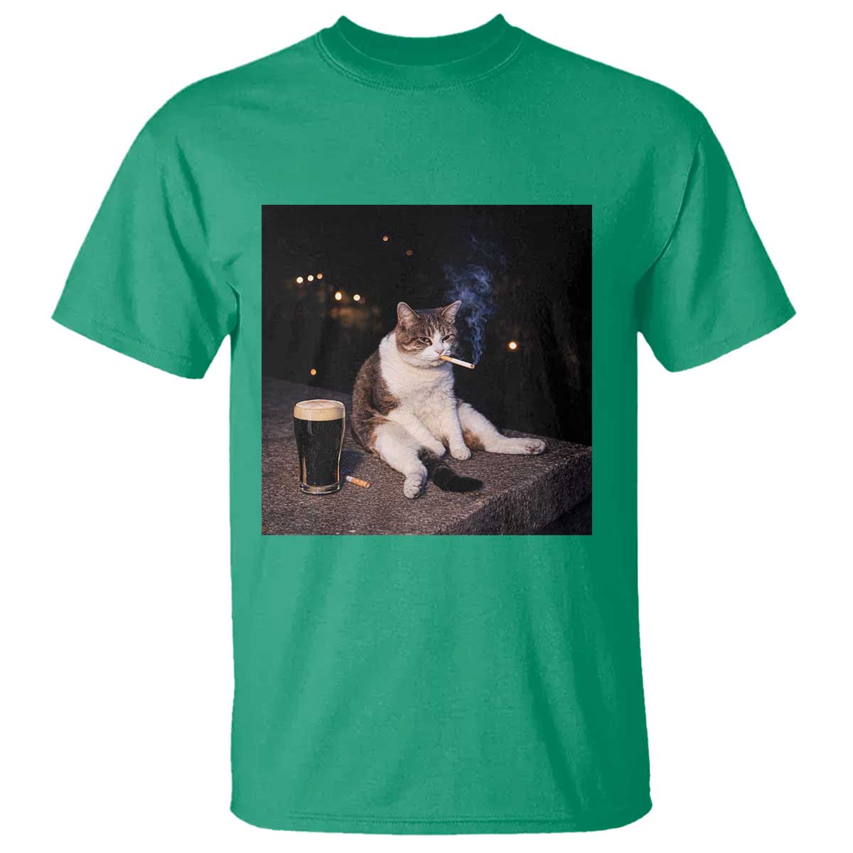 Funny Cigarette And Drinking Irish Stout Beer Cat Meme T Shirt TS11 Irish Green Print Your Wear