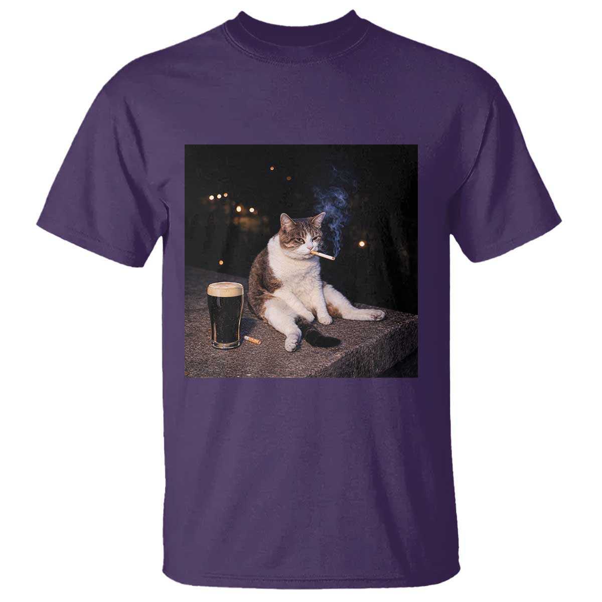 Funny Cigarette And Drinking Irish Stout Beer Cat Meme T Shirt TS11 Purple Print Your Wear